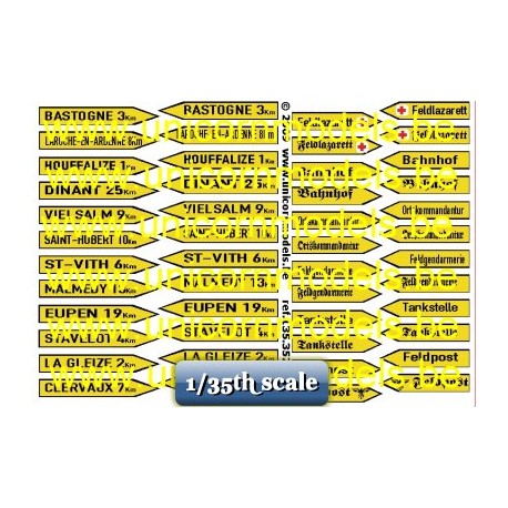 Painted roadsigns Bastogne & Ardennes on decal