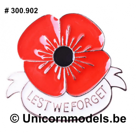 Lest we forget large poppy red/white pin