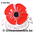 Lest we forget large poppy red/white pin