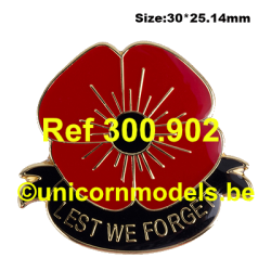 Lest we forget large poppy red/black pin