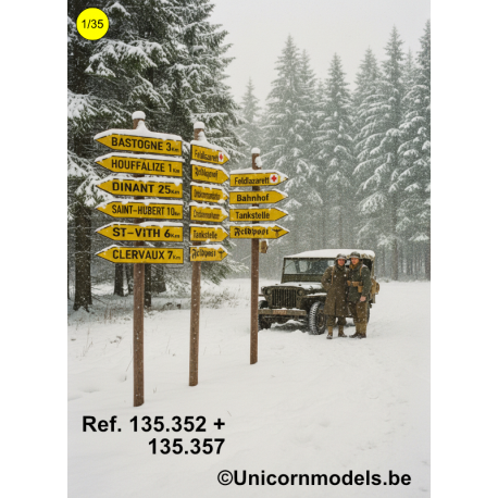 Painted roadsigns Bastogne & Ardennes on decal