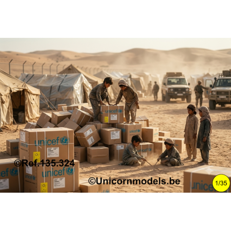 Unicef blue cardboard boxes